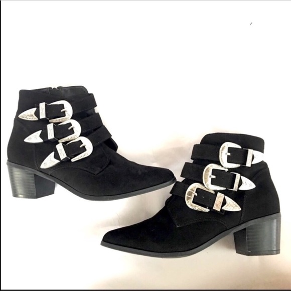 Black Ankle Boots, silver Buckles - Picture 3 of 7